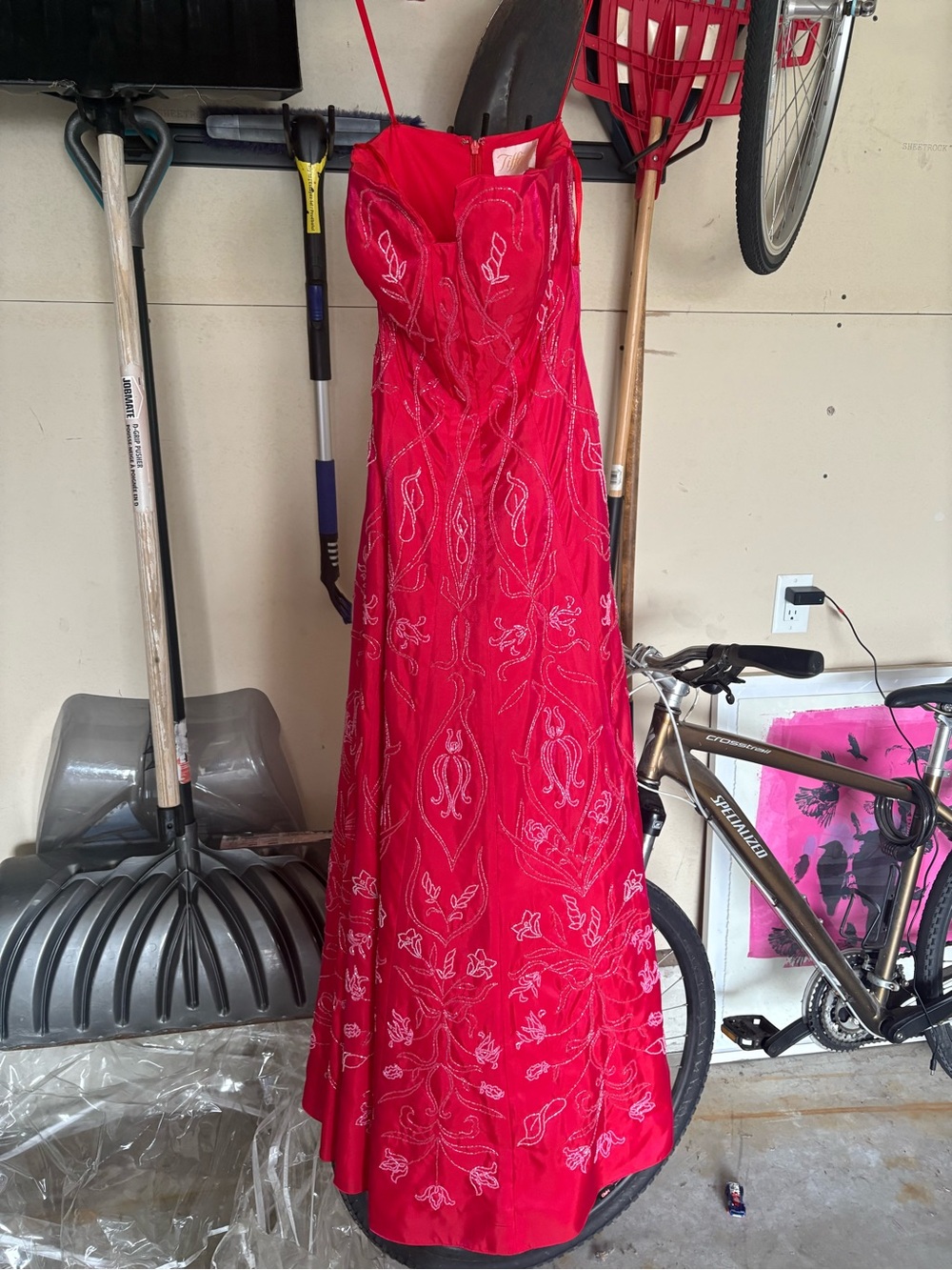 Pink  Embroidered Strapless Maxi Dress